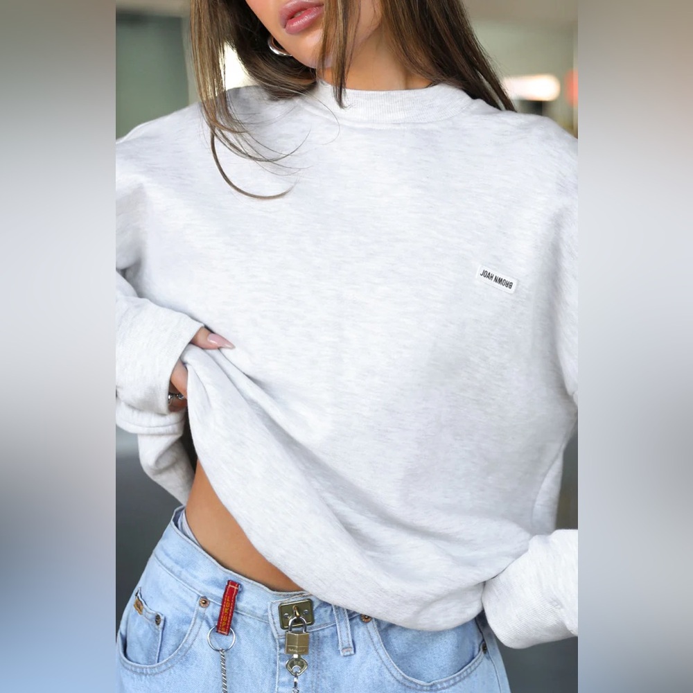 Joah Brown Classic Crew Pullover in Pearl Grey French Terry